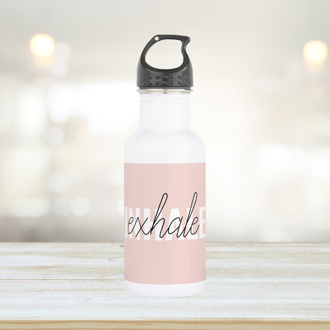 Modern Pastel Pink Inhale Exhale Quote Stainless Steel Water Bottle (Creator Uploaded)