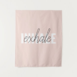 Modern Pastel Pink Inhale Exhale Quote Tapestry