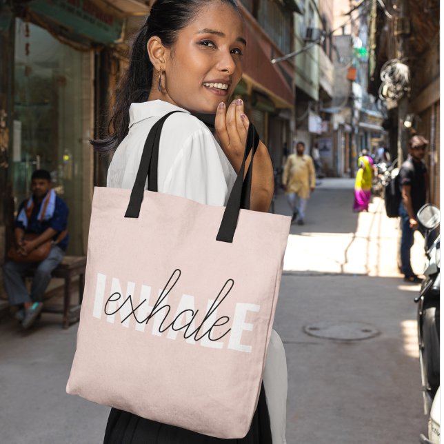 Modern Pastel Pink Inhale Exhale Quote Tote Bag (Creator Uploaded)