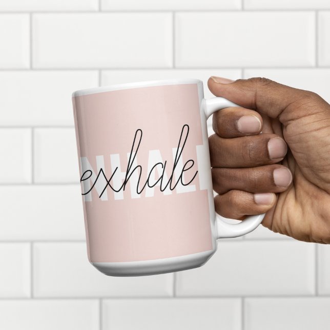 Modern Pastel Pink Inhale Exhale Quote Two-Tone Coffee Mug (Creator Uploaded)