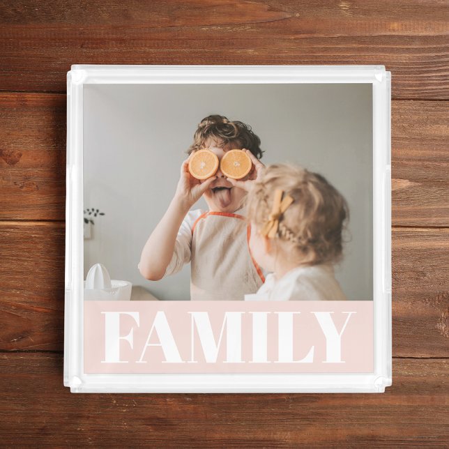 Modern Pastel Pink Love Family Photo Acrylic Tray (Creator Uploaded)