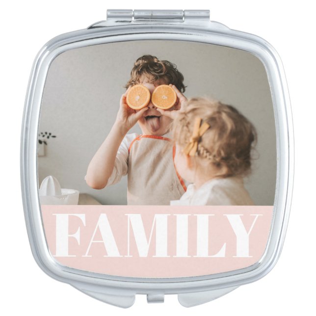 Modern Pastel Pink Love Family Photo Compact Mirror (Front)