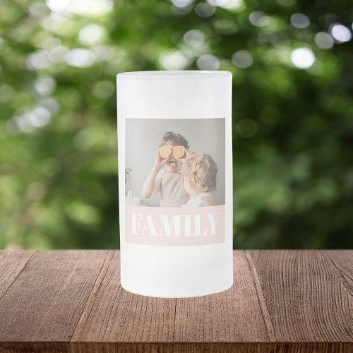 Modern Pastel Pink Love Family Photo Frosted Glass Beer Mug
