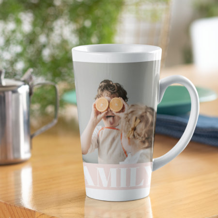 Modern Pastel Pink Love Family Photo Latte Mug