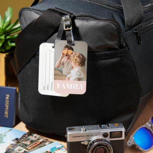 Modern Pastel Pink Love Family Photo Luggage Tag