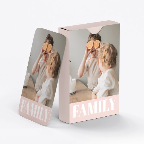 Modern Pastel Pink Love Family Photo Playing Cards