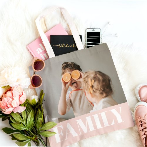 Modern Pastel Pink Love Family Photo Tote Bag
