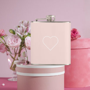 Modern Pastel Pink & Minimalist Heart Lovely Gift Flask