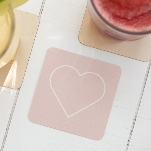 Modern Pastel Pink  Minimalist Heart Lovely Gift Square Paper Coaster
