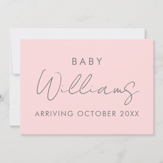 Modern Pastel Pink Minimalist Pregnancy Announcement (Front)