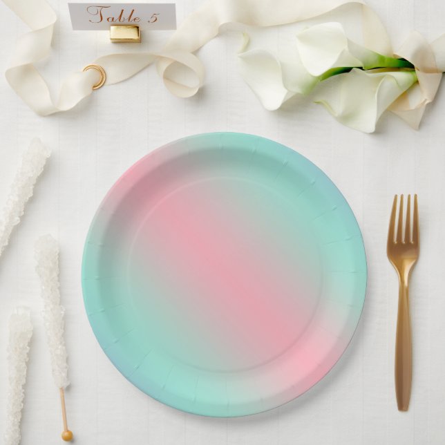 Modern pastel pink mint light green gradient paper plates (Wedding)