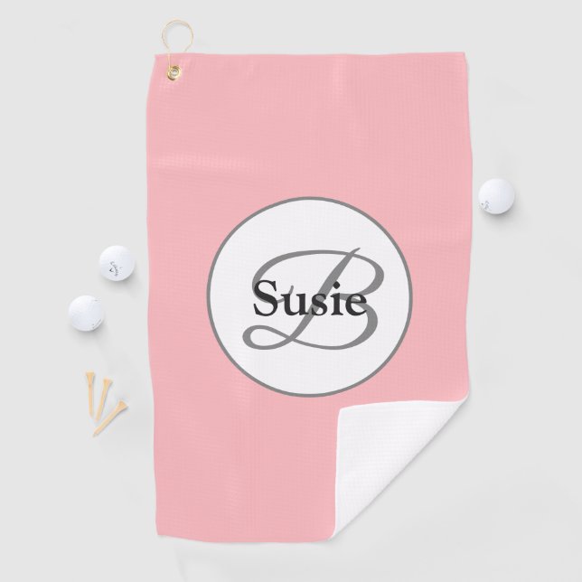 Modern Pastel Pink Monogram Name Ladies Golf Towel (InSitu)