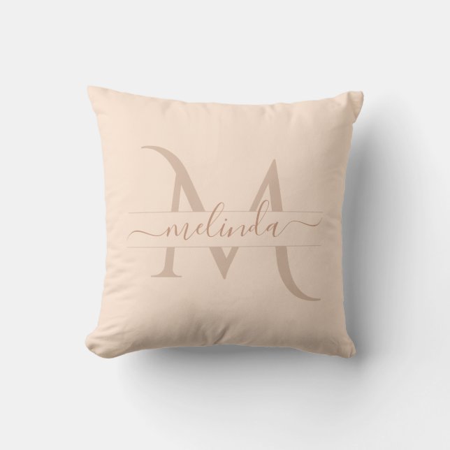 Modern Pastel Pink Monogram Script Name Feminine Throw Pillow (Front)