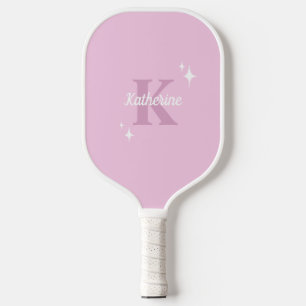 Modern Pastel Pink Monogrammed Feminine Pickleball Paddle