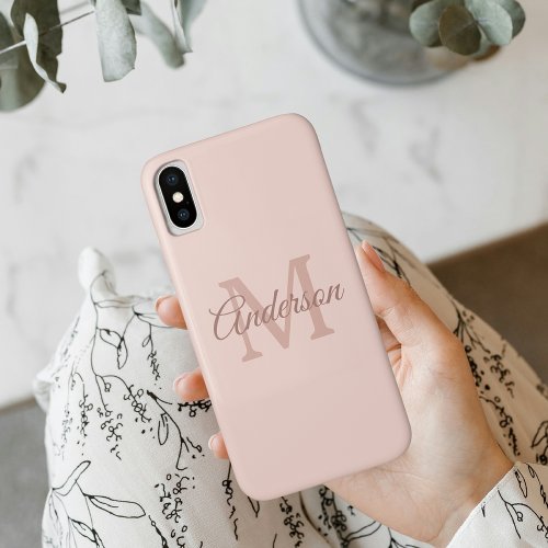 Modern Pastel Pink  Personal Initial Girly iPhone XS Case