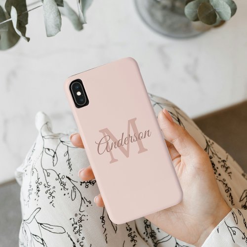 Modern Pastel Pink  Personal Initial Girly iPhone XS Max Case