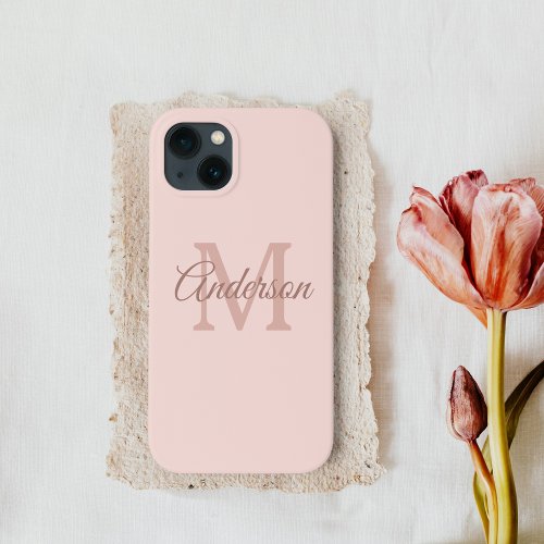 Modern Pastel Pink  Personal Initial Girly iPhone 13 Case