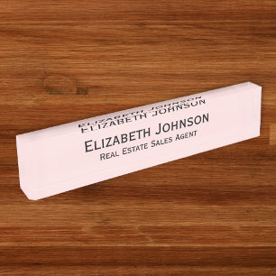 Modern Pastel Pink Professional Business Executive Desk Name Plate
