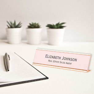 Modern Pastel Pink Professional Business Office Desk Name Plate