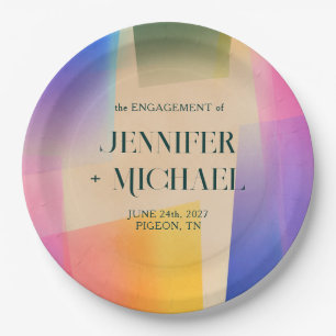 Modern Pastel Pink Purple Engagement Announcement Paper Plates