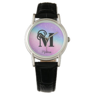 Modern Pastel Pink Purple Monogram Name Watch