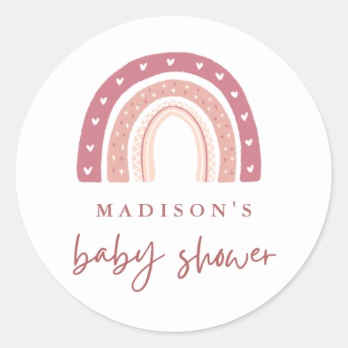 Modern Pastel Pink Rainbow Baby Shower Classic Rou Classic Round Sticker