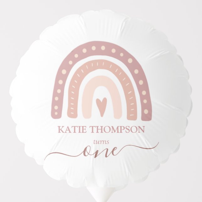 Modern Pastel Pink Rainbow Boho First Birthday Balloon (Front)