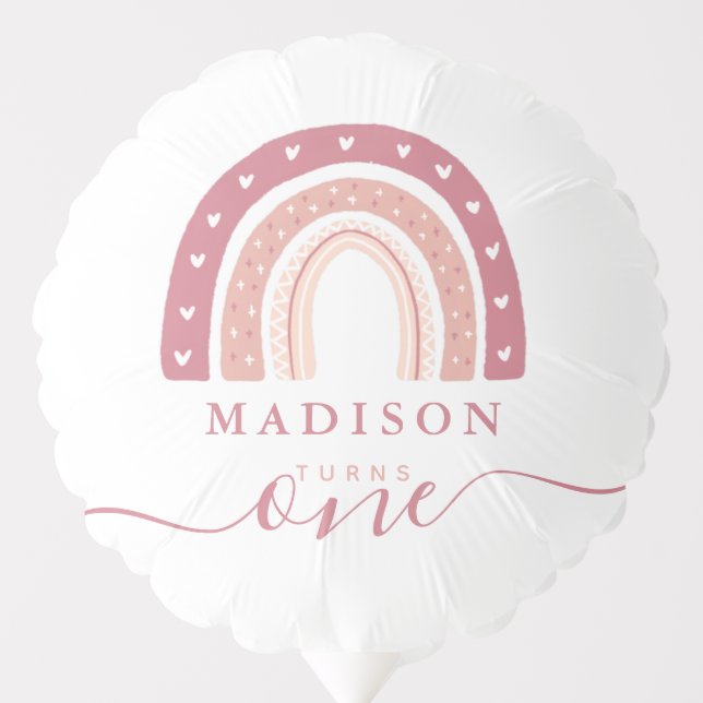 Modern Pastel Pink Rainbow Boho First Birthday Balloon (Front)