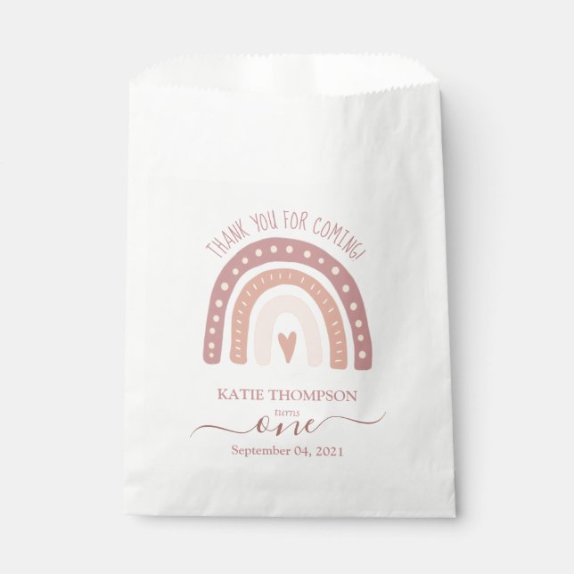 Modern Pastel Pink Rainbow Boho First Birthday Favor Bag (Front)