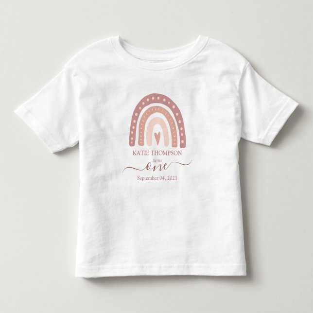 Modern Pastel Pink Rainbow Boho First Birthday Toddler T-shirt (Front)