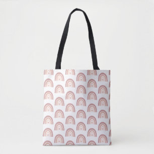 Modern Pastel Pink Rainbow Boho Pattern Your Name Tote Bag