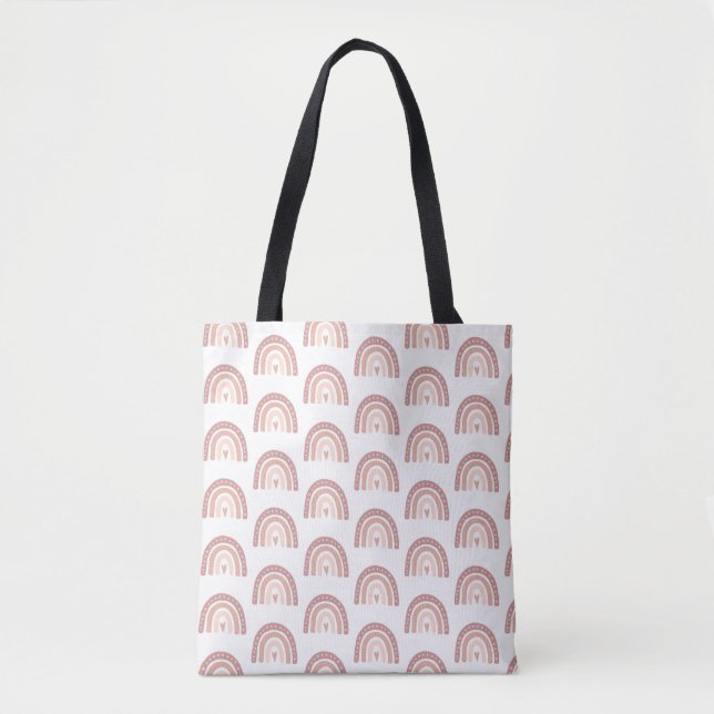 Modern Pastel Pink Rainbow Boho Pattern Your Name  Tote Bag (Front)