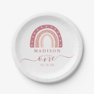 Modern Pastel Pink Rainbow First Birthday Paper Plates