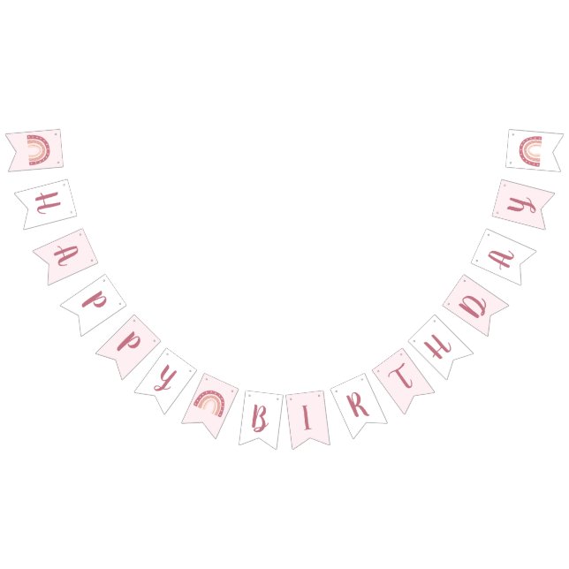 Modern Pastel Pink Rainbow Happy Birthday Bunting Flags (All)