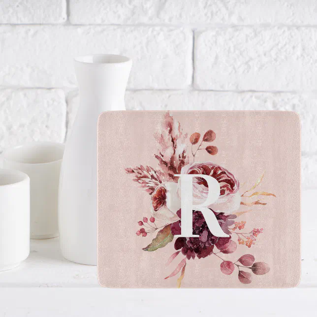 Discover Modern Pastel Pink & Red Floral With Initial Cutting Board