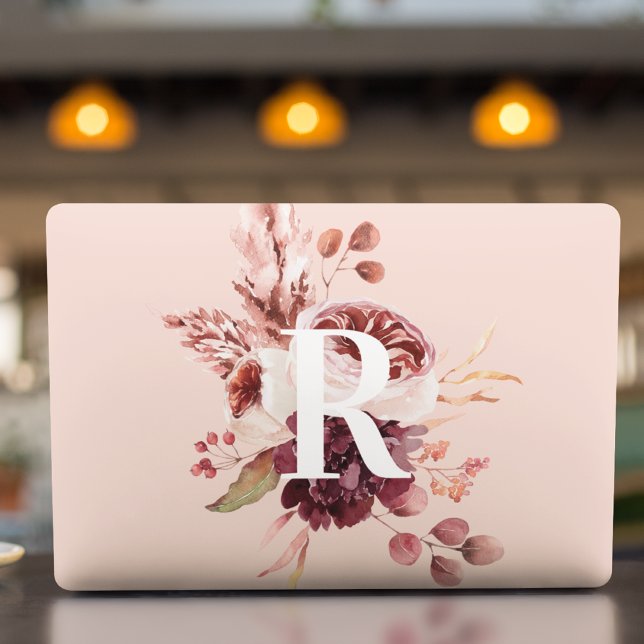 Modern Pastel Pink & Red Floral With Initial HP Laptop Skin (Creator Uploaded)