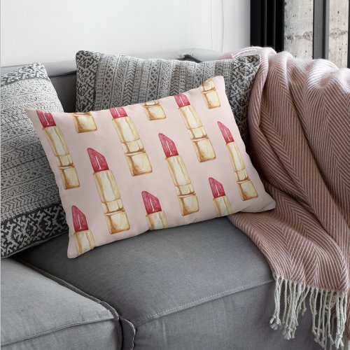 Modern Pastel Pink  Red Lipstick Pattern Girly Accent Pillow