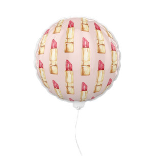 Modern Pastel Pink & Red Lipstick Pattern Girly Balloon