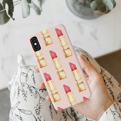 Modern Pastel Pink  Red Lipstick Pattern Girly iPhone XS Max Case