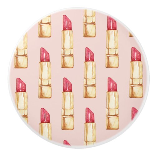 Modern Pastel Pink  Red Lipstick Pattern Girly Ceramic Knob