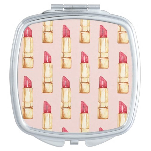 Modern Pastel Pink  Red Lipstick Pattern Girly Compact Mirror