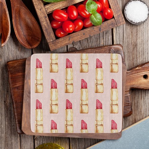 Modern Pastel Pink  Red Lipstick Pattern Girly Cutting Board