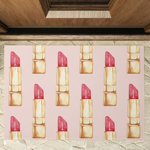 Modern Pastel Pink  Red Lipstick Pattern Girly Doormat
