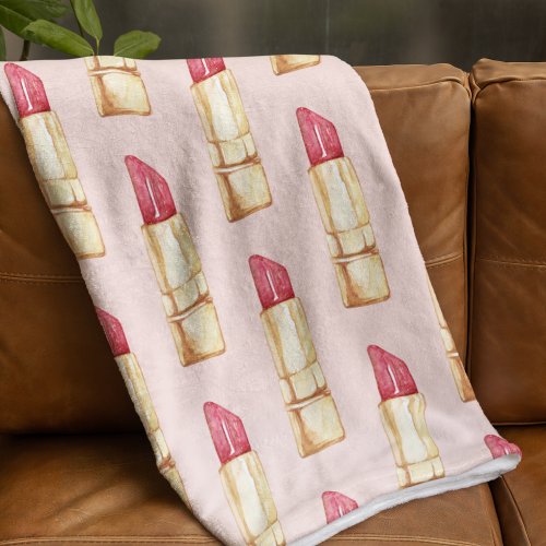 Modern Pastel Pink  Red Lipstick Pattern Girly Fleece Blanket