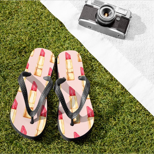Modern Pastel Pink & Red Lipstick Pattern Girly Flip Flops (Creator Uploaded)