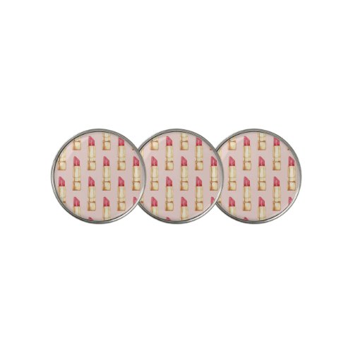 Modern Pastel Pink  Red Lipstick Pattern Girly Golf Ball Marker