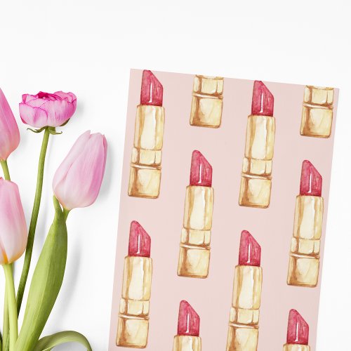 Modern Pastel Pink  Red Lipstick Pattern Girly Holiday Card