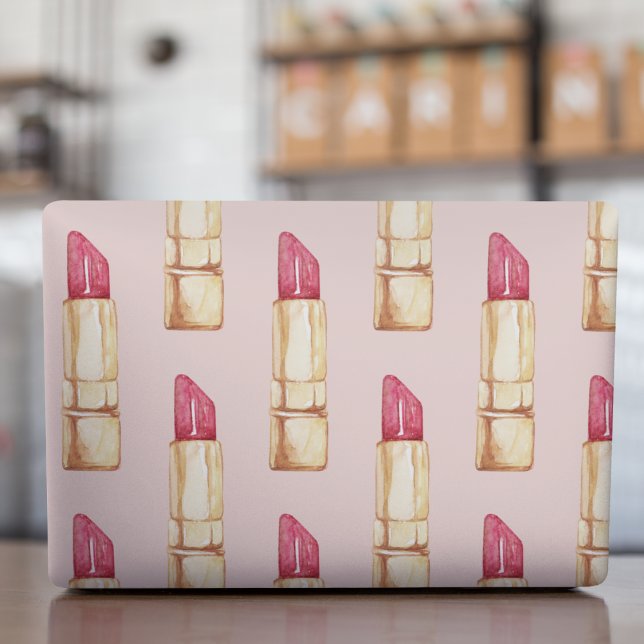 Modern Pastel Pink & Red Lipstick Pattern Girly HP Laptop Skin (Creator Uploaded)