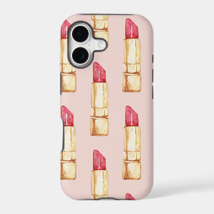 Modern Pastel Pink & Red Lipstick Pattern Girly iPhone 17 Case
