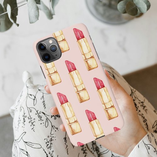 Modern Pastel Pink  Red Lipstick Pattern Girly iPhone 11Pro Max Case